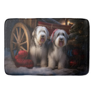 Old English Sheepdog Snowy Sleigh Christmas Decor  Bath Mat