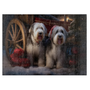 Old English Sheepdog Snowy Sleigh Christmas Decor  Cutting Board