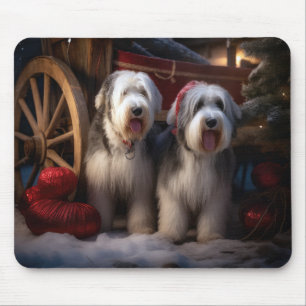 Old English Sheepdog Snowy Sleigh Christmas Decor  Mouse Mat