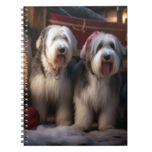 Old English Sheepdog Snowy Sleigh Christmas Decor  Notebook