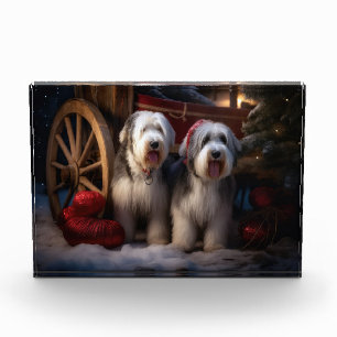 Old English Sheepdog Snowy Sleigh Christmas Decor  Photo Block