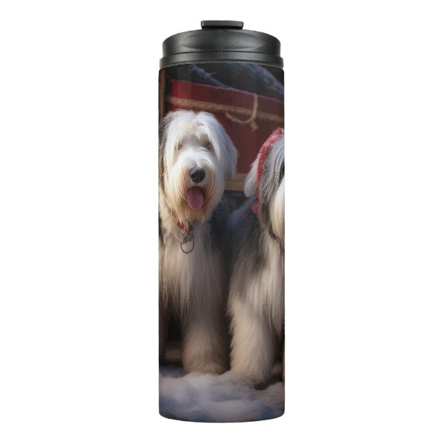 Old English Sheepdog Snowy Sleigh Christmas Decor  Thermal Tumbler (Front)
