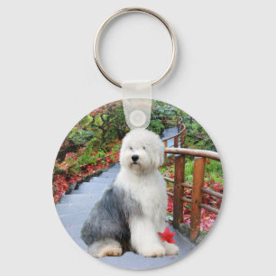 Old English Sheepdog Spring Day Key Ring