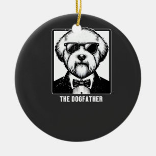Old English Sheepdog The Dogfather Tuxedo Cool Fun Ceramic Tree Decoration