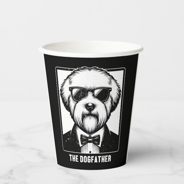 Old English Sheepdog The Dogfather Tuxedo Cool Fun Paper Cups (Front)