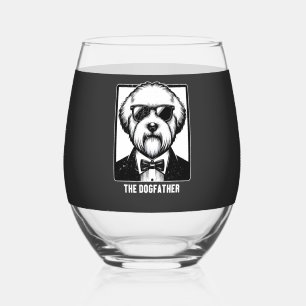 Old English Sheepdog The Dogfather Tuxedo Cool Fun Stemless Wine Glass