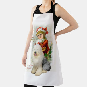 Old English Sheepdog Vintage Christmas Apron