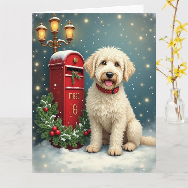 Old English Sheepdog Vintage Christmas Postcard (Yellow Flower)