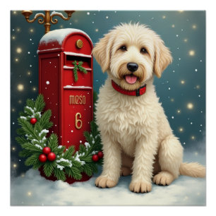 Old English Sheepdog Vintage Christmas Postcard Poster