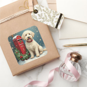 Old English Sheepdog Vintage Christmas Postcard Square Sticker