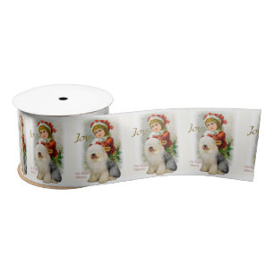 Old English Sheepdog Vintage Christmas Satin Ribbon