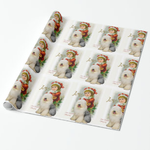 Old English Sheepdog Vintage Christmas Wrapping Paper