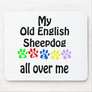 Old English Sheepdog Walks Design Mouse Mat