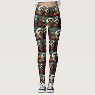 Old English Sheepdog with Roses Valentine's Day Leggings