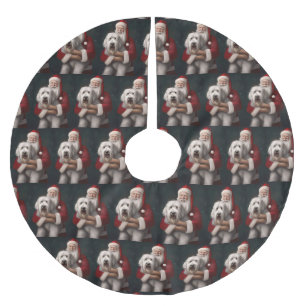 Old English Sheepdog With Santa Claus Festive Brushed Polyester Tree Skirt