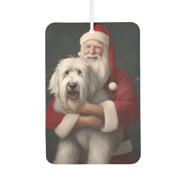 Old English Sheepdog With Santa Claus Festive Car Air Freshener (Front)