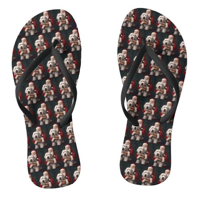 Old English Sheepdog With Santa Claus Festive Flip Flops (Footbed)