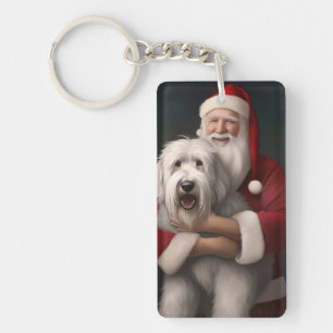 Old English Sheepdog With Santa Claus Festive Key Ring