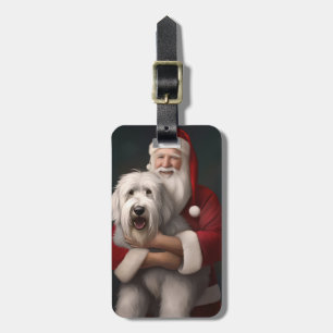 Old English Sheepdog With Santa Claus Festive Luggage Tag