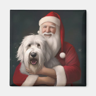 Old English Sheepdog With Santa Claus Festive Magnet