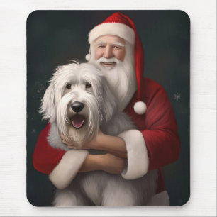 Old English Sheepdog With Santa Claus Festive Mouse Mat