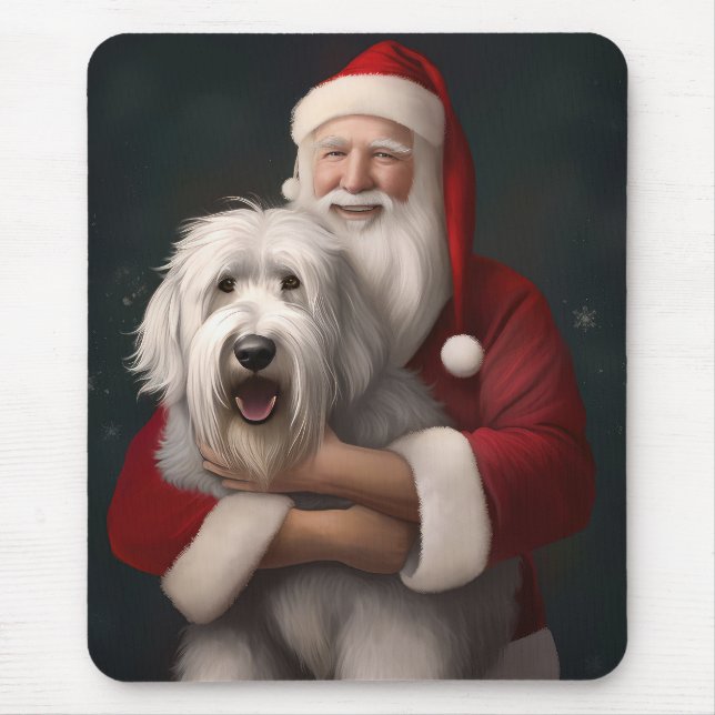 Old English Sheepdog With Santa Claus Festive Mouse Mat (Front)