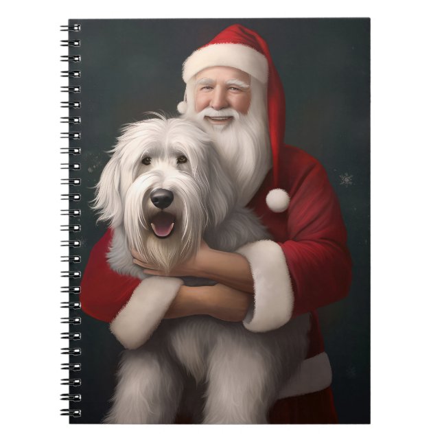 Old English Sheepdog With Santa Claus Festive Notebook (Front)