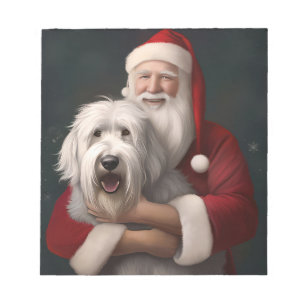 Old English Sheepdog With Santa Claus Festive Notepad