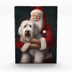 Old English Sheepdog With Santa Claus Festive Photo Block