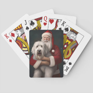 Old English Sheepdog With Santa Claus Festive Playing Cards