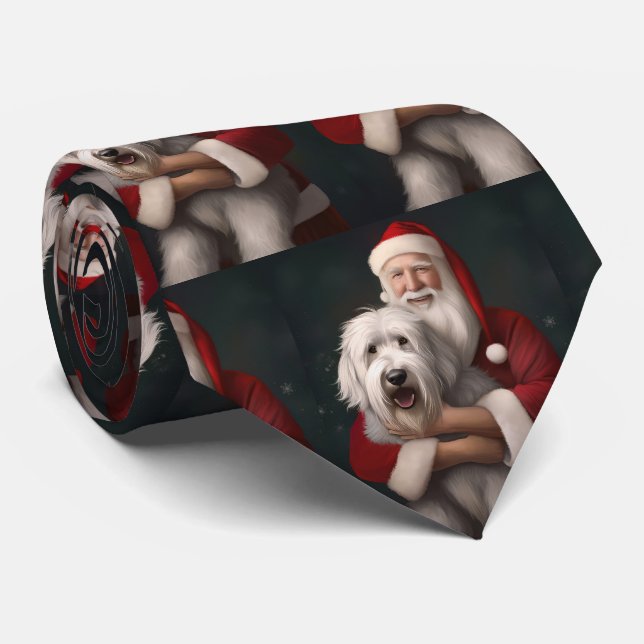 Old English Sheepdog With Santa Claus Festive Tie (Rolled)