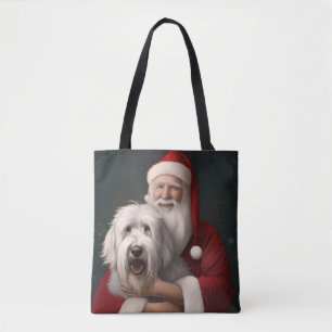 Old English Sheepdog With Santa Claus Festive Tote Bag