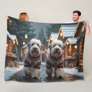 Old English Sheepdogs Christmas Snow Holiday Fleece Blanket
