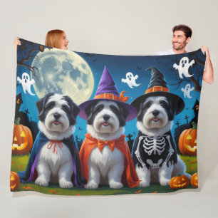 Old English Sheepdogs Pumpkin Halloween Funny Fleece Blanket