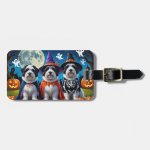 Old English Sheepdogs Pumpkin Halloween Funny Luggage Tag