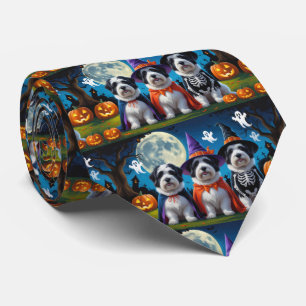 Old English Sheepdogs Pumpkin Halloween Funny Tie