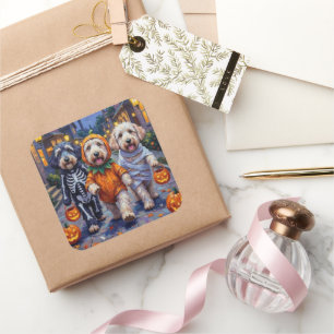 Old English Sheepdogs Trick-or-Treating Halloween  Square Sticker