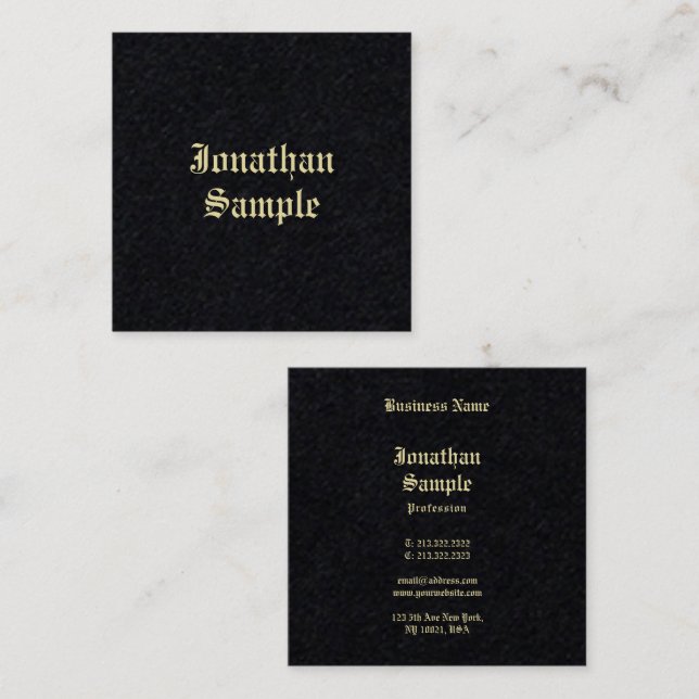 Old English Text Premium Black Gold Classic Square Business Card (Front/Back)