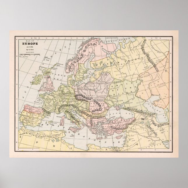 Old Europe 800 AD Map (1901)  Poster (Front)