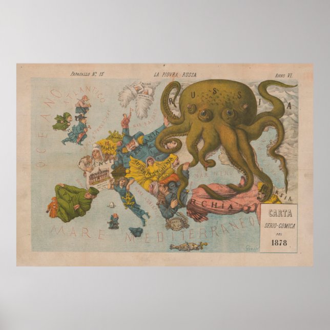 Old Europe Illustrative Map (1878) Poster (Front)