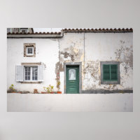 Old European Building Facade with Green Door