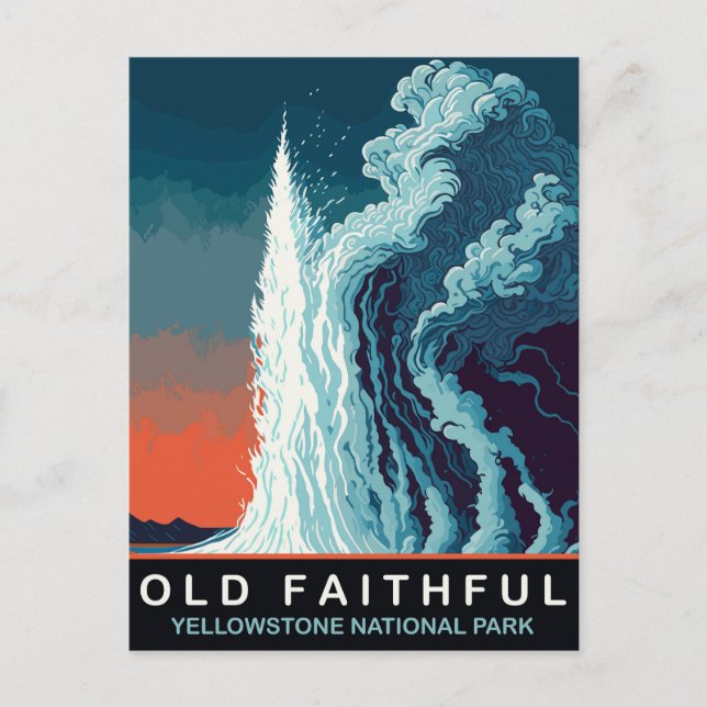 Old Faithful Geyser, Water Eruptiom, Travel Postcard (Front)