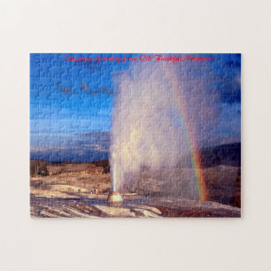 Old Faithful Gyser Yellowstone. Christmas Greeting Jigsaw Puzzle