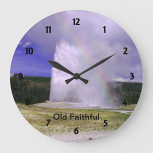 Old Faithful in Yellowstone National Park Large Clock