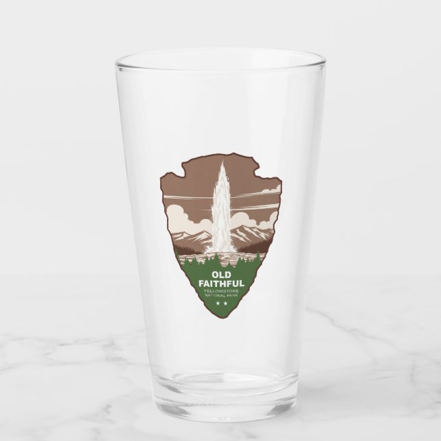 Old Faithful Yellowstone National Park Arrowhead Glass (Front)