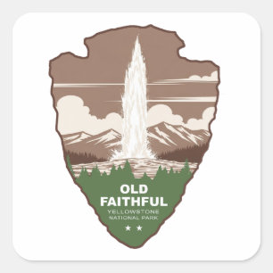 Old Faithful Yellowstone National Park Arrowhead Square Sticker