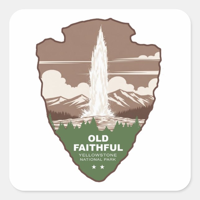 Old Faithful Yellowstone National Park Arrowhead Square Sticker (Front)
