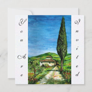 OLD FARM HOUSE IN CHIANTI, blue green red white Invitation