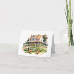 Old Farm House with Chickens  Card