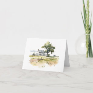 Old Farm House with Tree and Fence Blank Greeting  Card